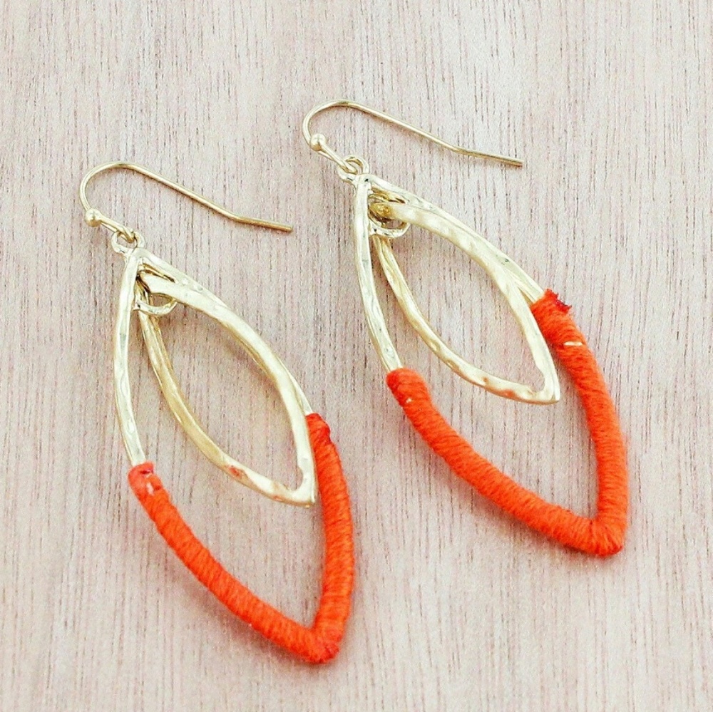 Goldtone Orange Fabric Earrings